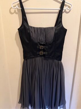 Basix II Silk Charcoal Pleated Mini Dress with black bodice